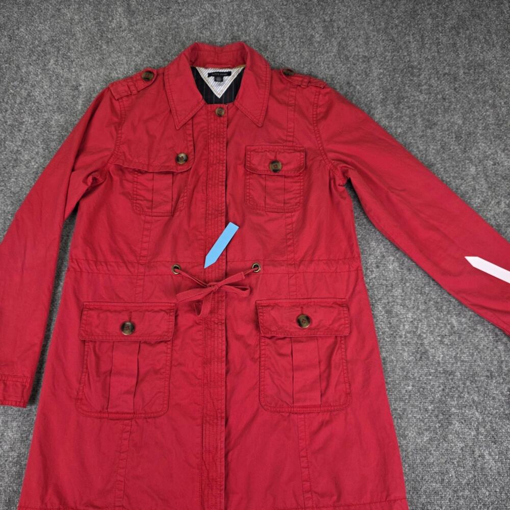Tommy Hilfiger Coat Womens Large Red Utility Full Zip Trench Coat Pockets Jacket - Picture 14 of 16